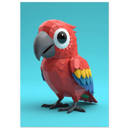 Färgglad papegoja i rött, gult och blått, grafisk 3D-illustration