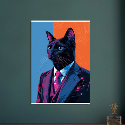 Svart katt i neonfärger, konstnärlig och modern djurposter