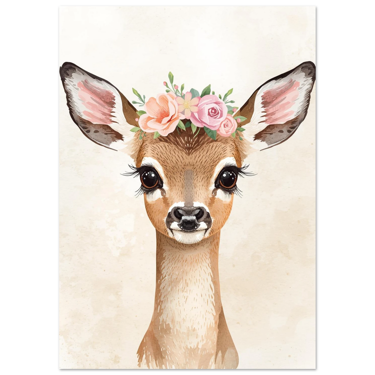 Illustration av ett ungt rådjur bärandes en blomkrans, mjuk väggkonst