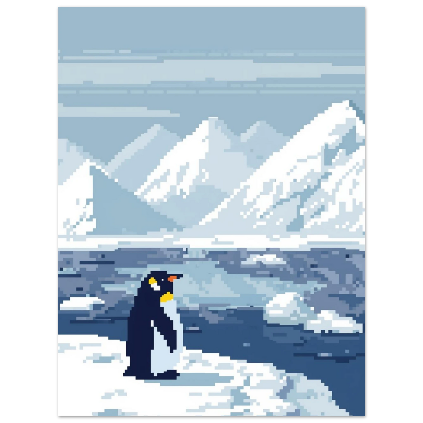 Cool pingvinposter i retro pixelstil med isberg och havsmotiv – väggkonst
