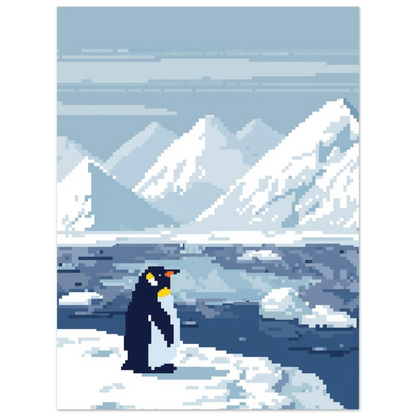 Cool pingvinposter i retro pixelstil med isberg och havsmotiv – väggkonst