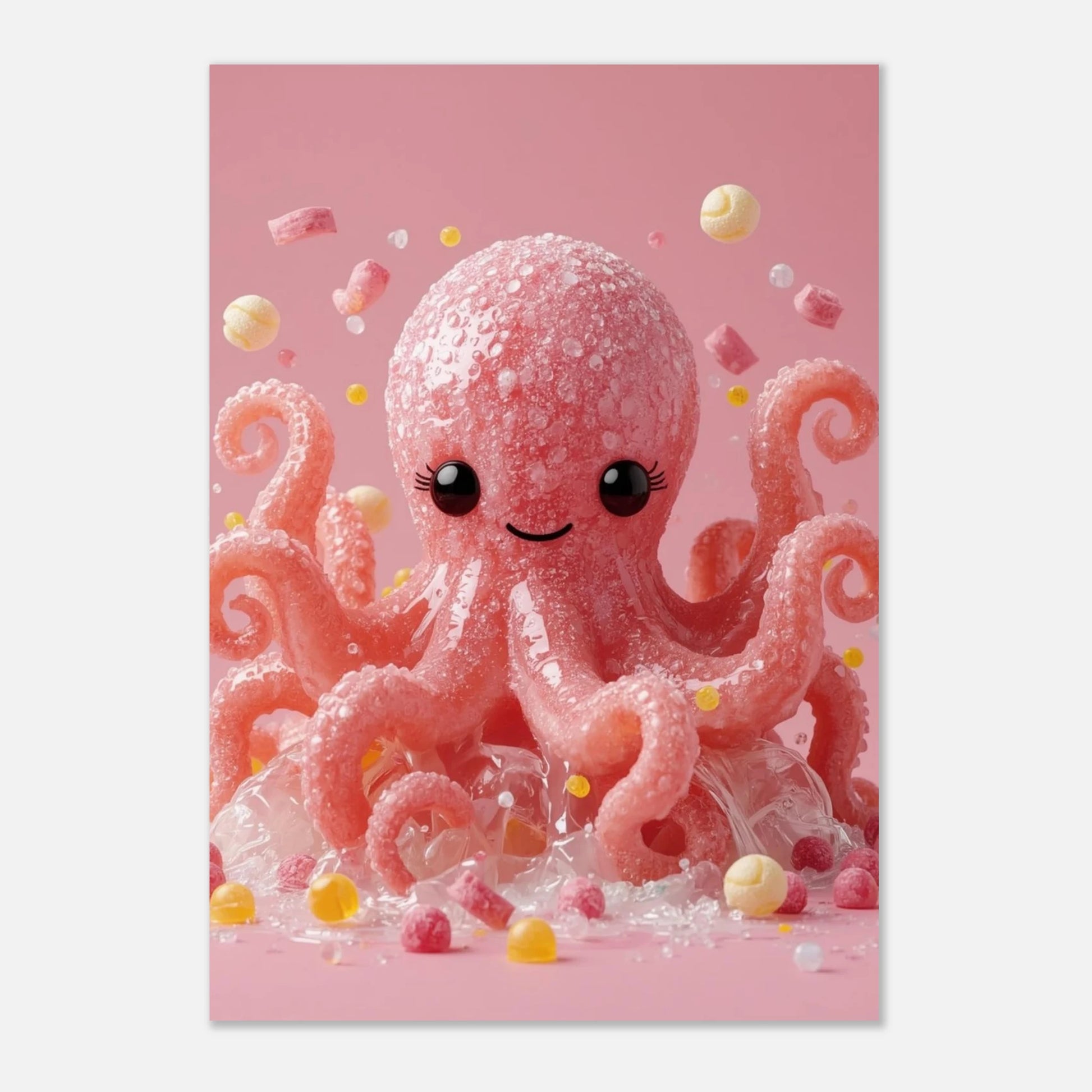 Fantasifull bläckfisk i rosa gelé och sockerströssel – modern väggkonst