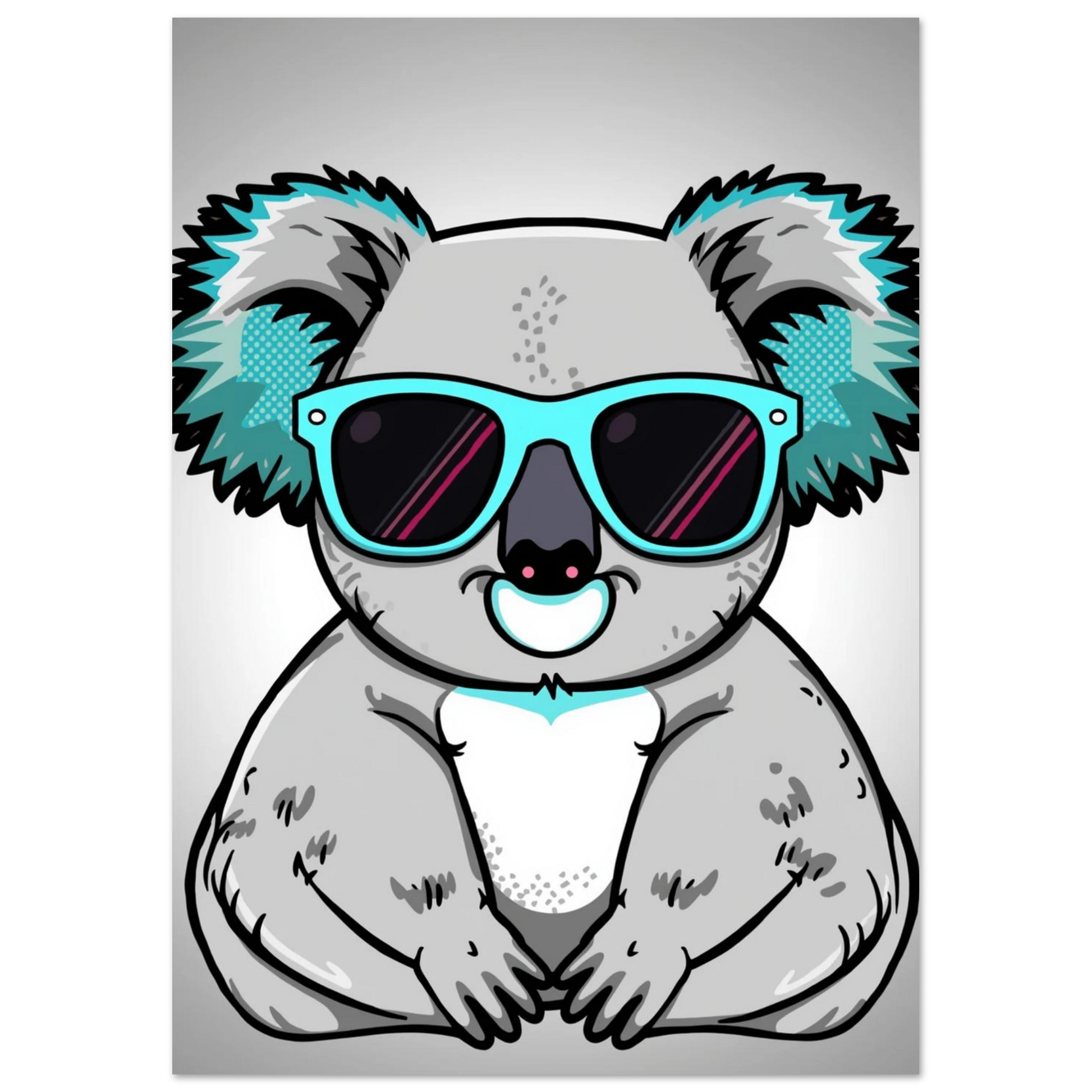 Sittande koala-karaktär i modern popkonst-stil med starka konturer