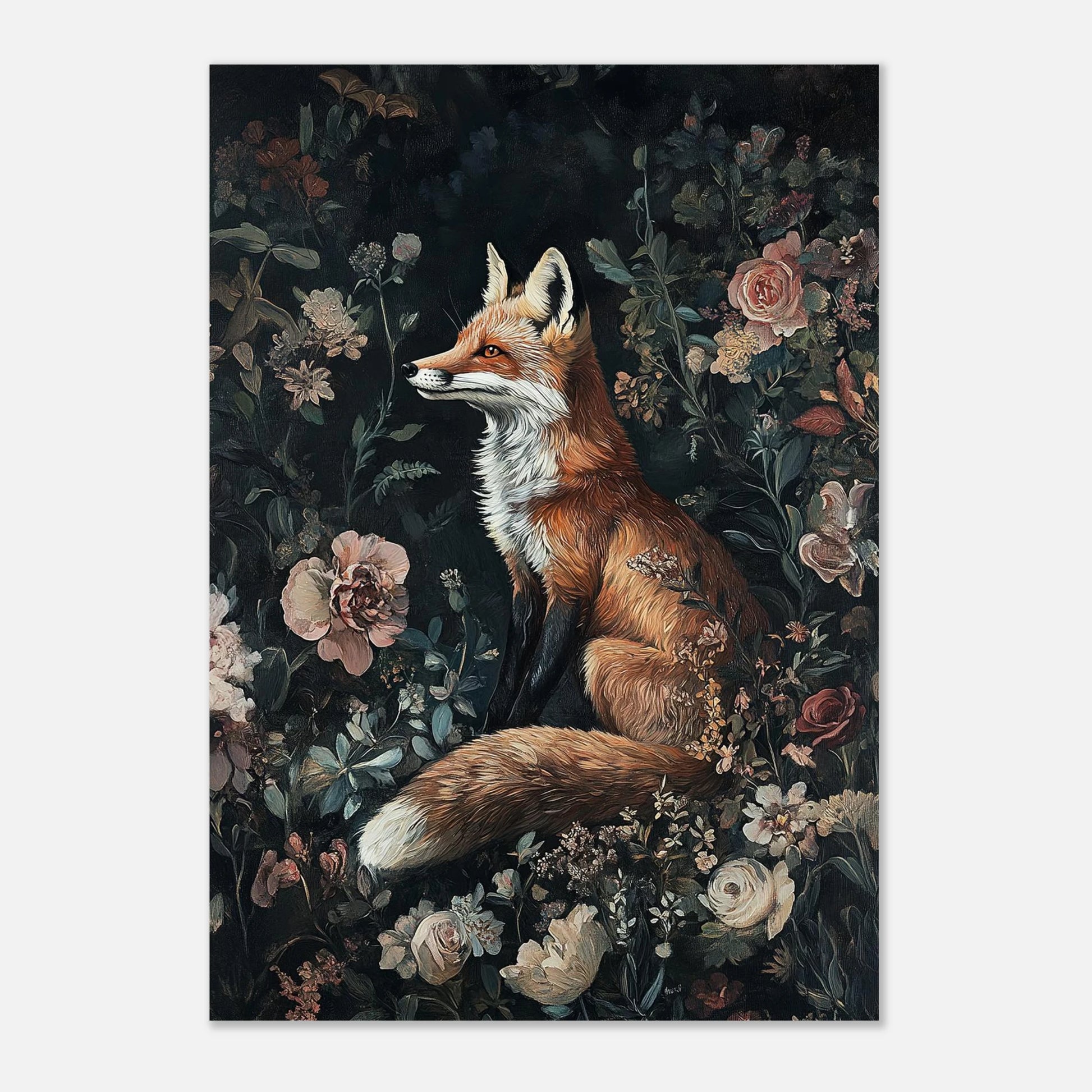 Klassiskt djurmotiv med räv och blommor på ljus bakgrundsprägling