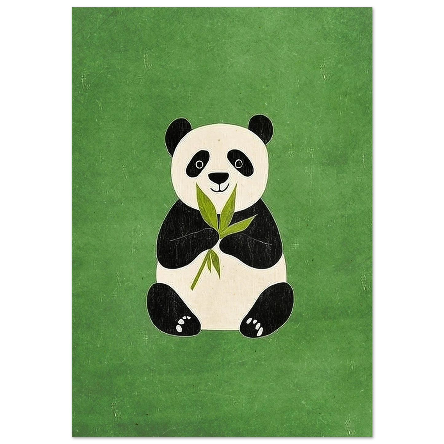 Söt jättepanda med bambu mot mörkgrön bakgrund – illustrerad djurposter