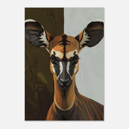 Modern djurposter med okapi i dova naturfärger för stilren inredning