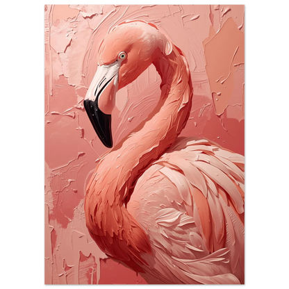 Närbild på flamingo med korallrosa fjädrar i abstrakt oljemålningsteknik