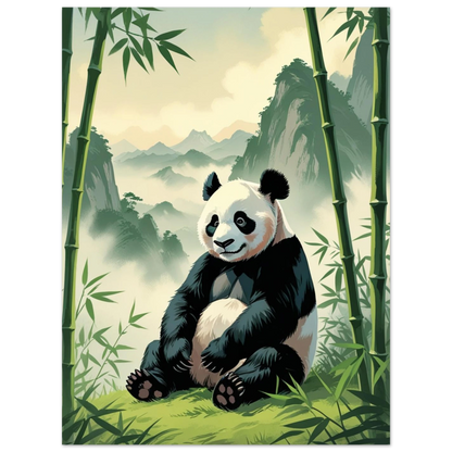Mjukt färgsatt naturmotiv föreställande en fridfull panda i vildmarken