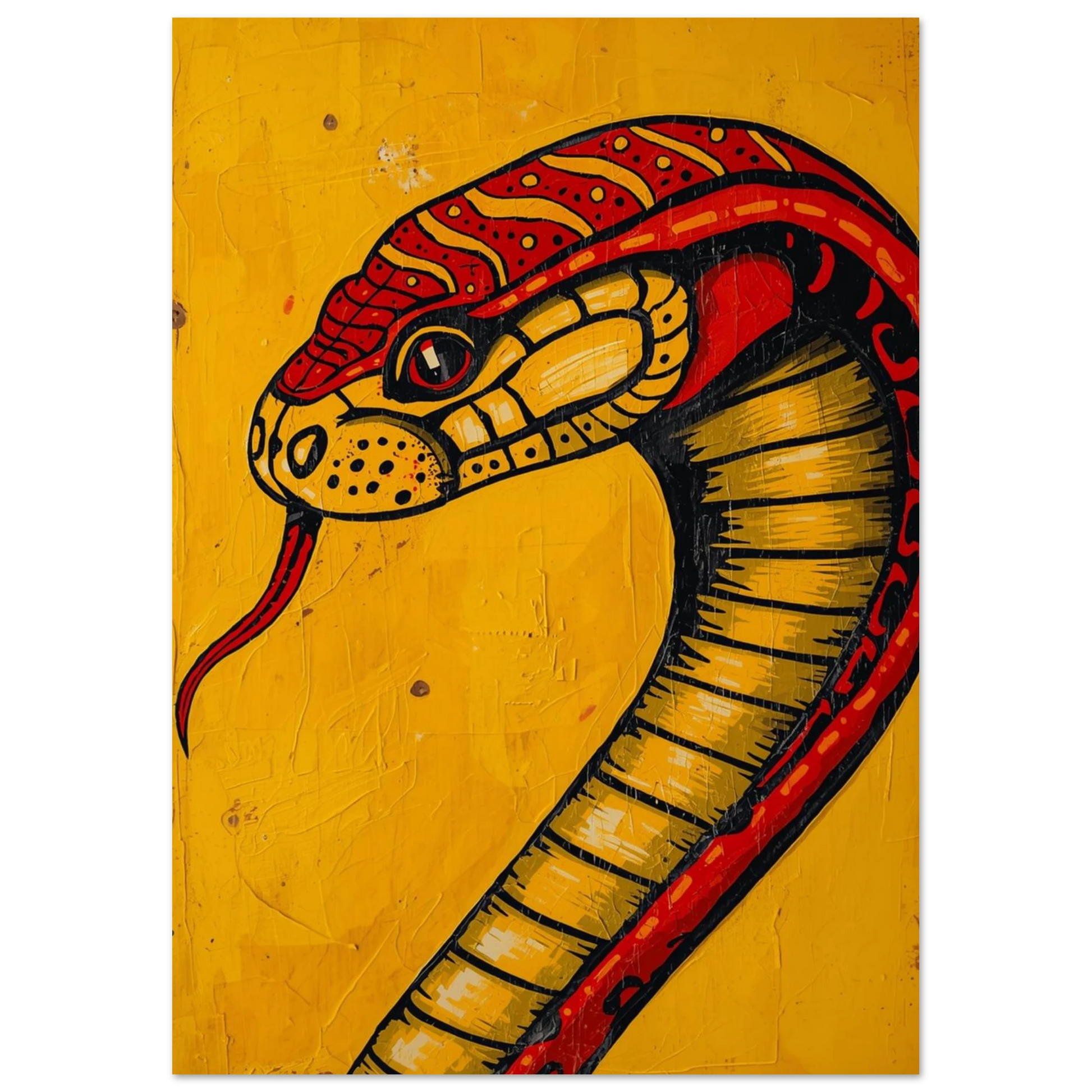 Färgglad orm kobra i grafisk stil med intensiva röda detaljer