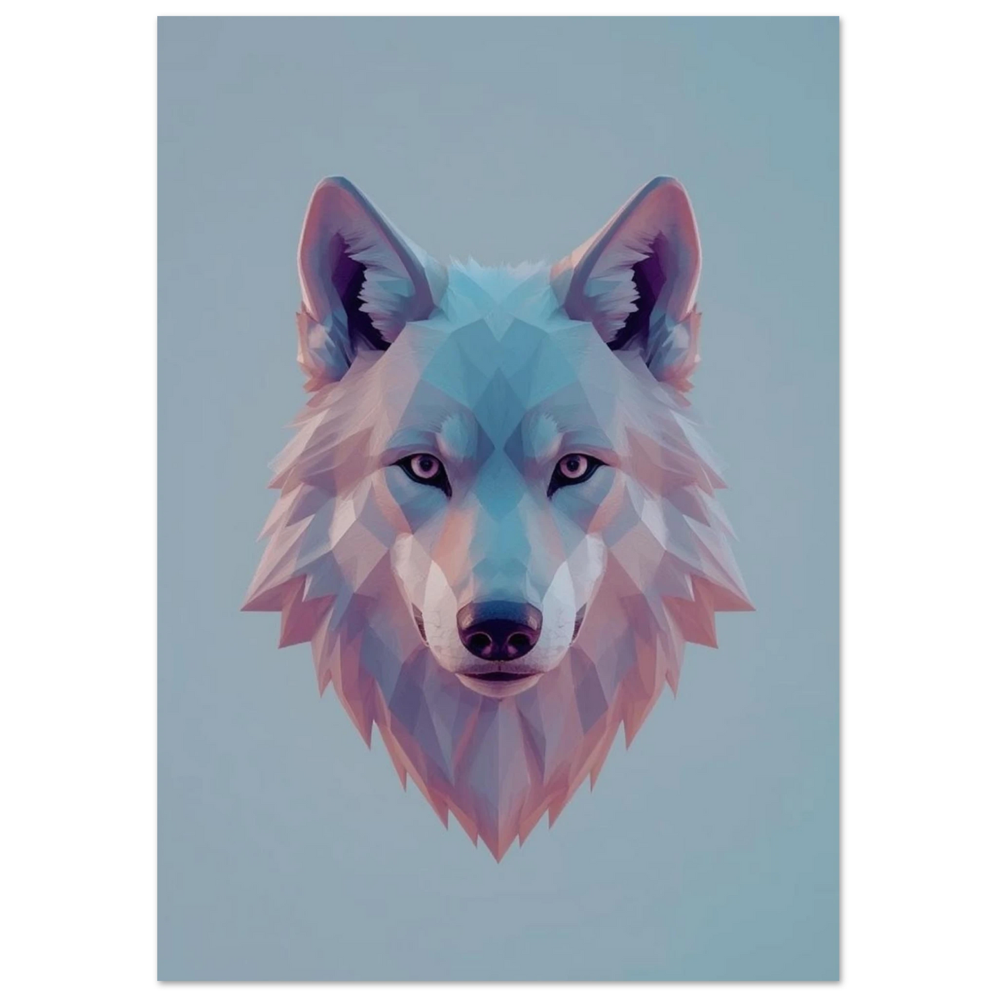 Modern djurposter föreställande ett vargansikte i abstrakt low poly-konst
