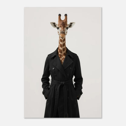 Unik fotokonst föreställande en giraff i mänskliga kläder, trendigt motiv