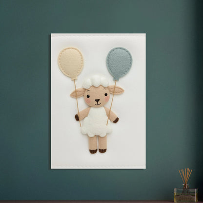 Sött filtlamb med ballonger, mjuk och lekfull känsla