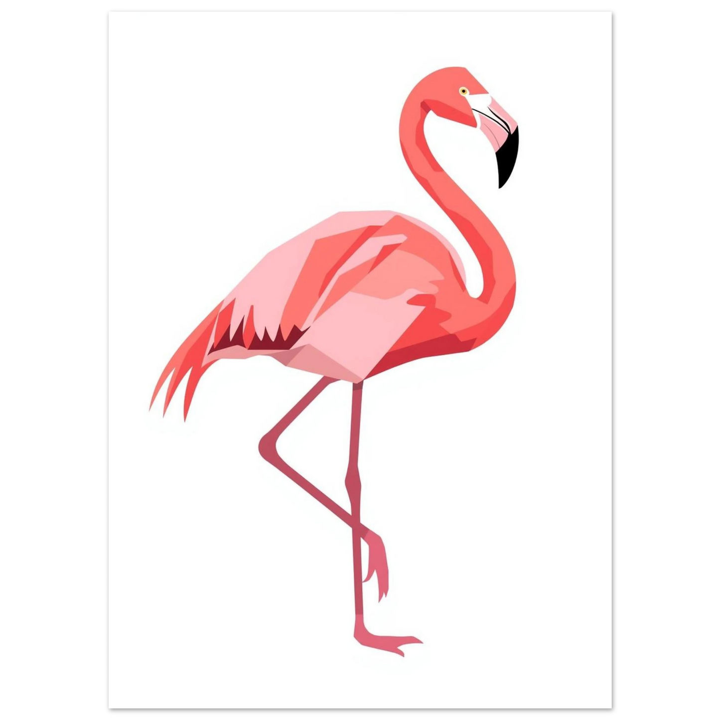Modern djurposter föreställande en flamingo uppbyggd av minimalistiska polygonformer