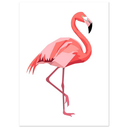 Modern djurposter föreställande en flamingo uppbyggd av minimalistiska polygonformer