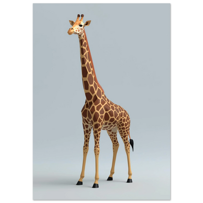Stiliserad giraff i lågpoly-design mot ljusgrå bakgrund – modern djurposter