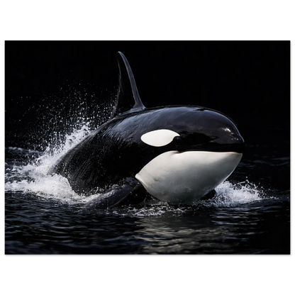 Dynamisk bild av späckhuggare med stort plask – Fotorealistisk poster