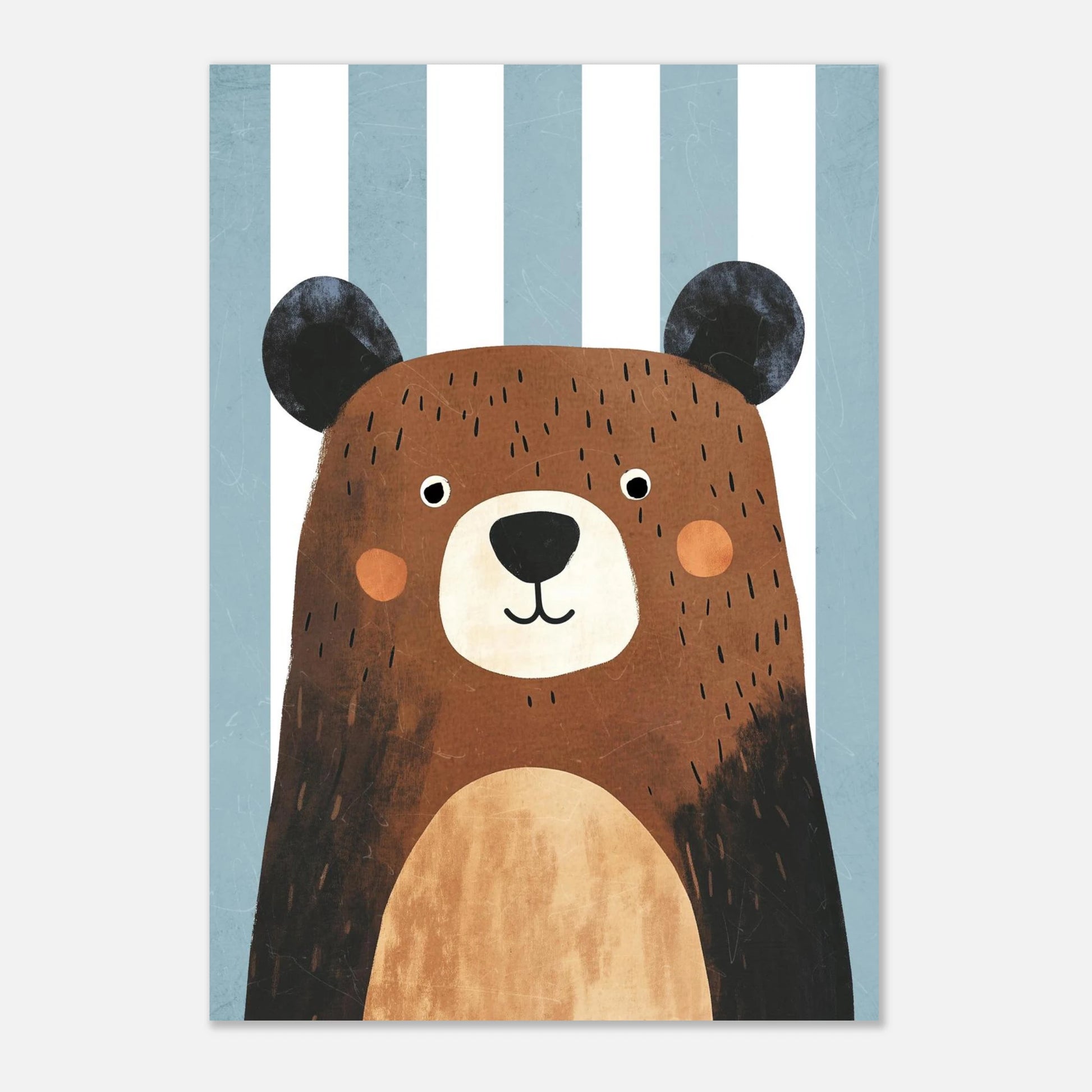 Inramad poster med björnillustration i mjuka bruna och blå toner