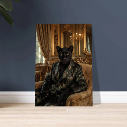 Panter i elegant kavaj i lyxig, gyllene interiör