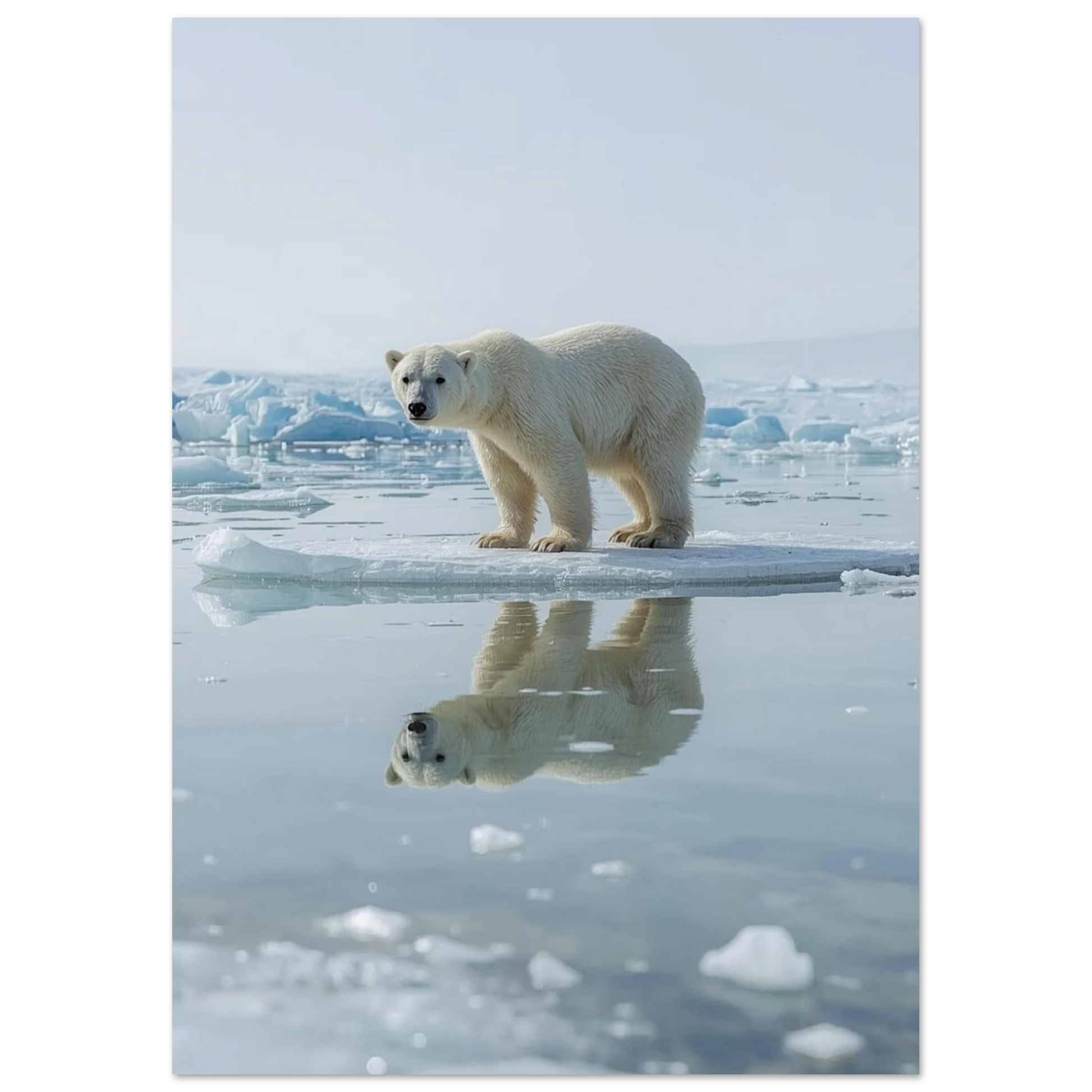 Vit isbjörn i blått polarlandskap – poster för modernt hem