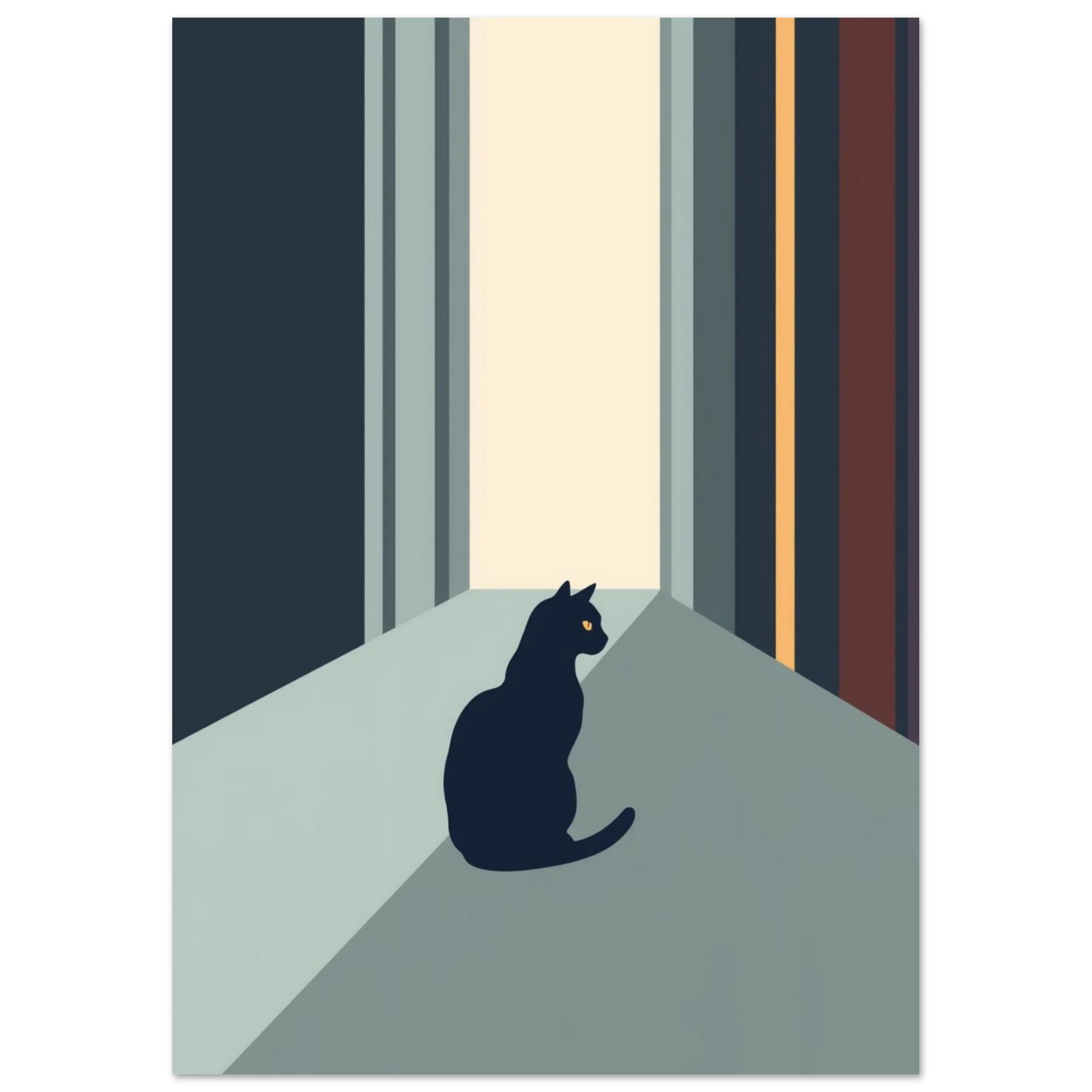 Minimalistisk kattposter med geometriska former och dämpade färger för vardagsrum