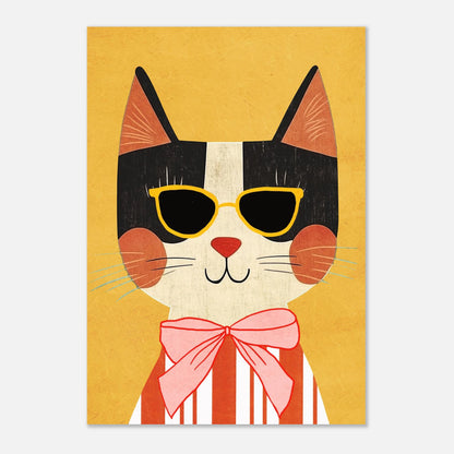 Inramad väggkonst med cool kattillustration i modern retrostil för hemmet