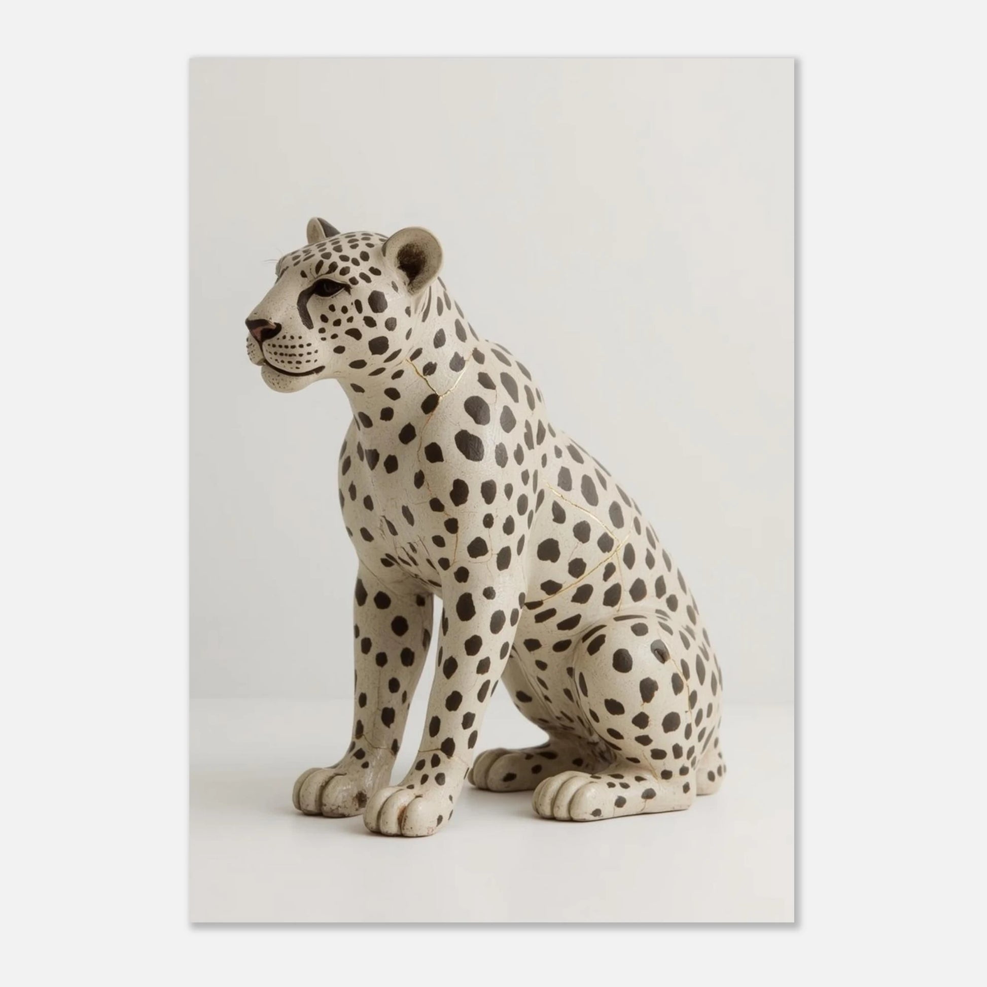 Stilren djurposter av en leopardstaty med guldliknande sprickor i modern stil