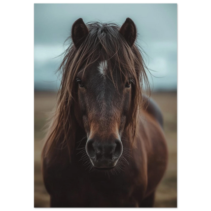 Närbild på brun islandshäst med rufsig man – fotorealistisk poster