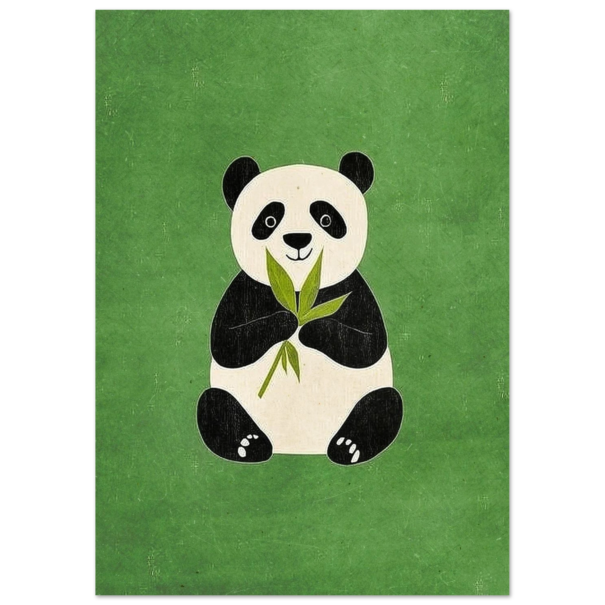 Stiliserad djurposter med en svartvit panda på grön botten