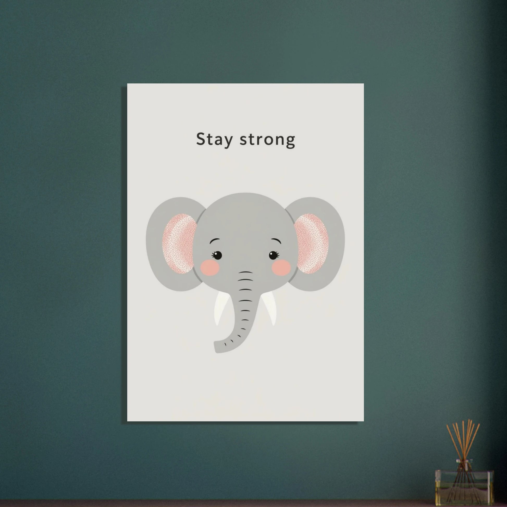 Söt elefantansikte i minimalistisk stil, vänlig och lugn