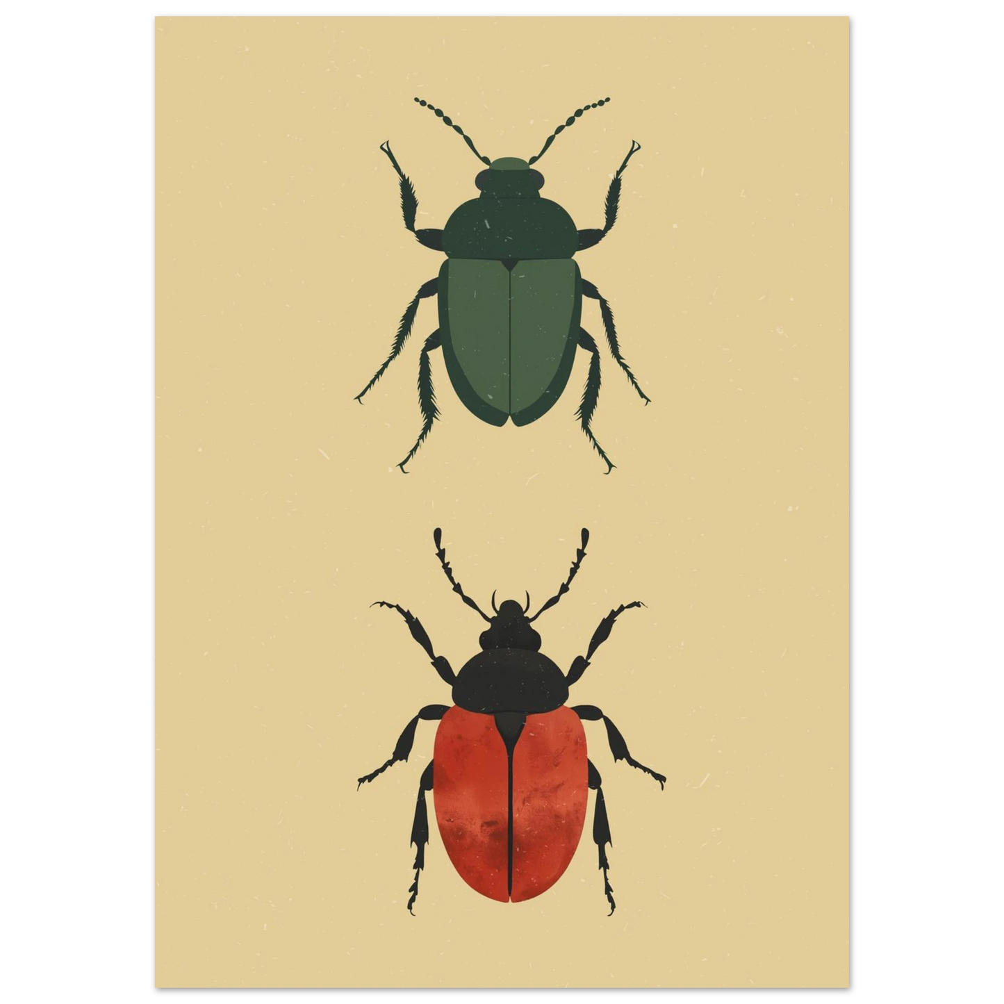 Minimalistiskt djurmotiv föreställande insekter mot en beige texturerad bakgrund