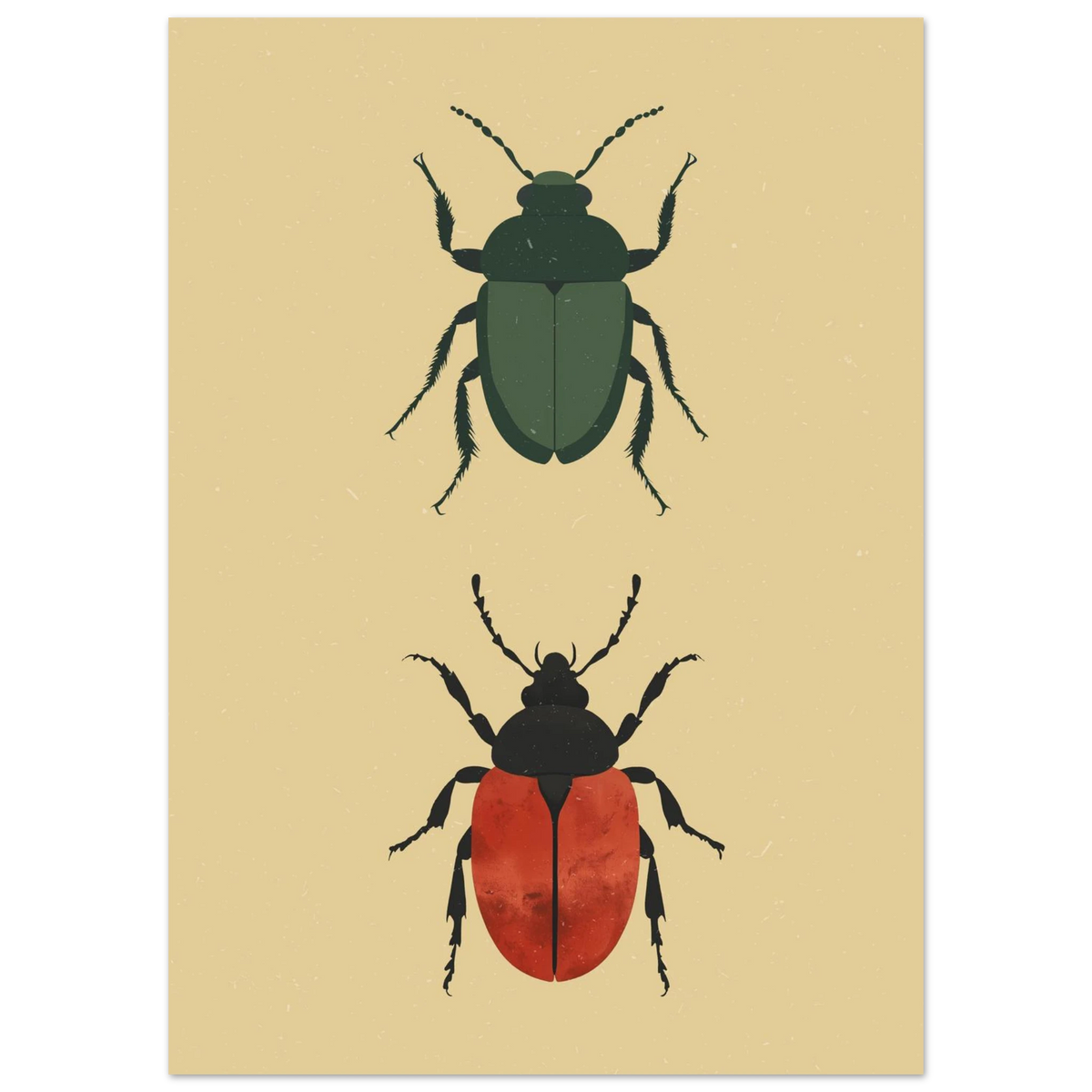 Minimalistiskt djurmotiv föreställande insekter mot en beige texturerad bakgrund