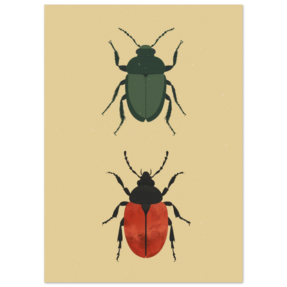 Minimalistiskt djurmotiv föreställande insekter mot en beige texturerad bakgrund