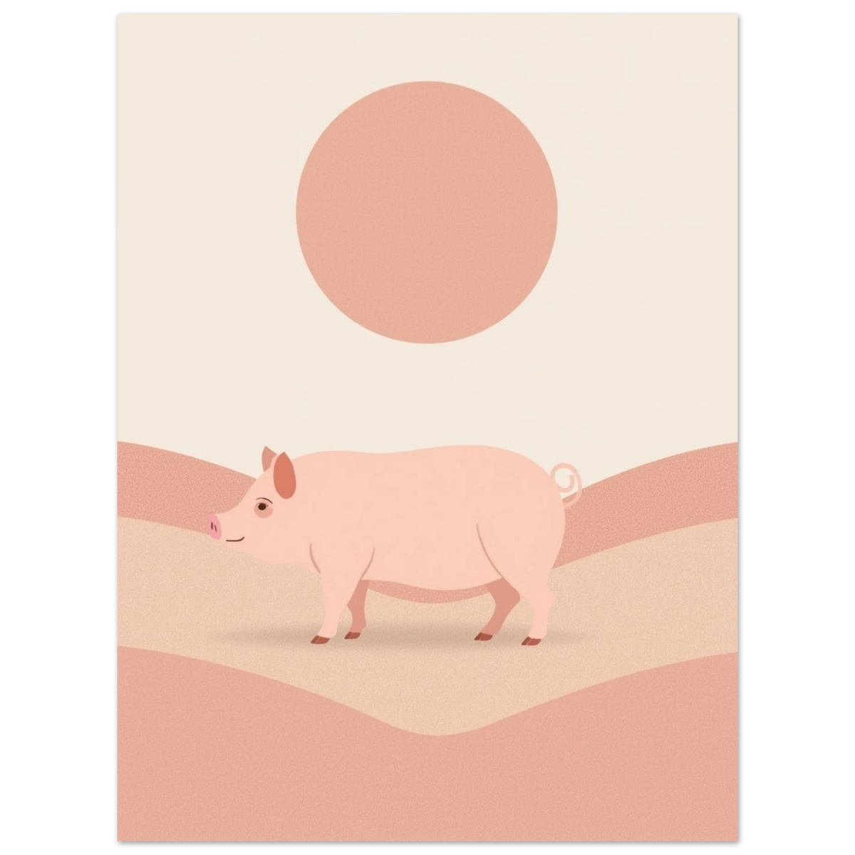 Modern konstposter föreställande en gris i en harmonisk naturmiljö
