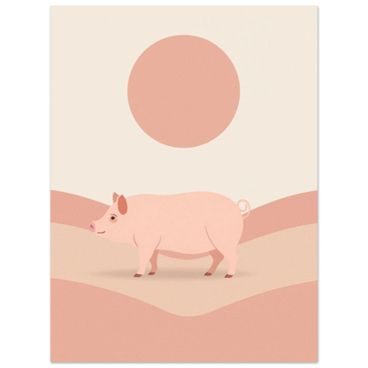 Modern konstposter föreställande en gris i en harmonisk naturmiljö