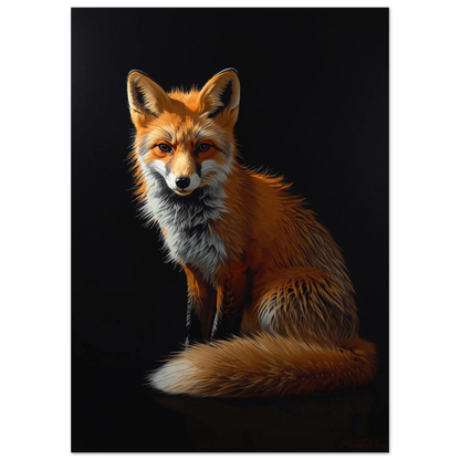 Närbild på rävansikte med orange päls och vaksamma ögon, oljemålning