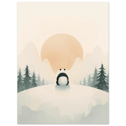 Minimalistiskt djurmotiv med panda i harmonisk natur, mjuk färgpalett