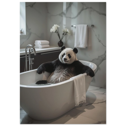 Humoristisk djurposter med en panda som vilar i ett vattenfyllt badkar
