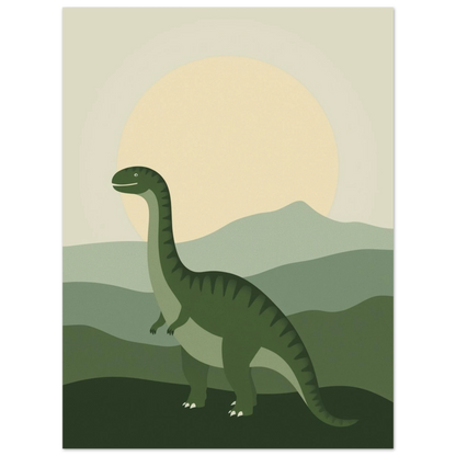 Dinosauriemotiv med en förhistorisk gigant i ett grafiskt naturlandskap