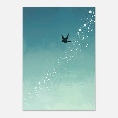 Modern illustration av en fågel i fri flykt med mjuk färggradering