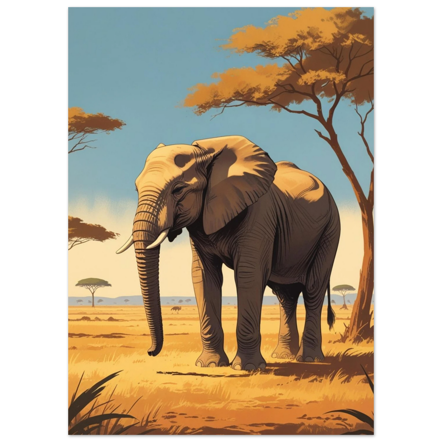 Ståtlig elefant i varmt motljus på den afrikanska stäppen
