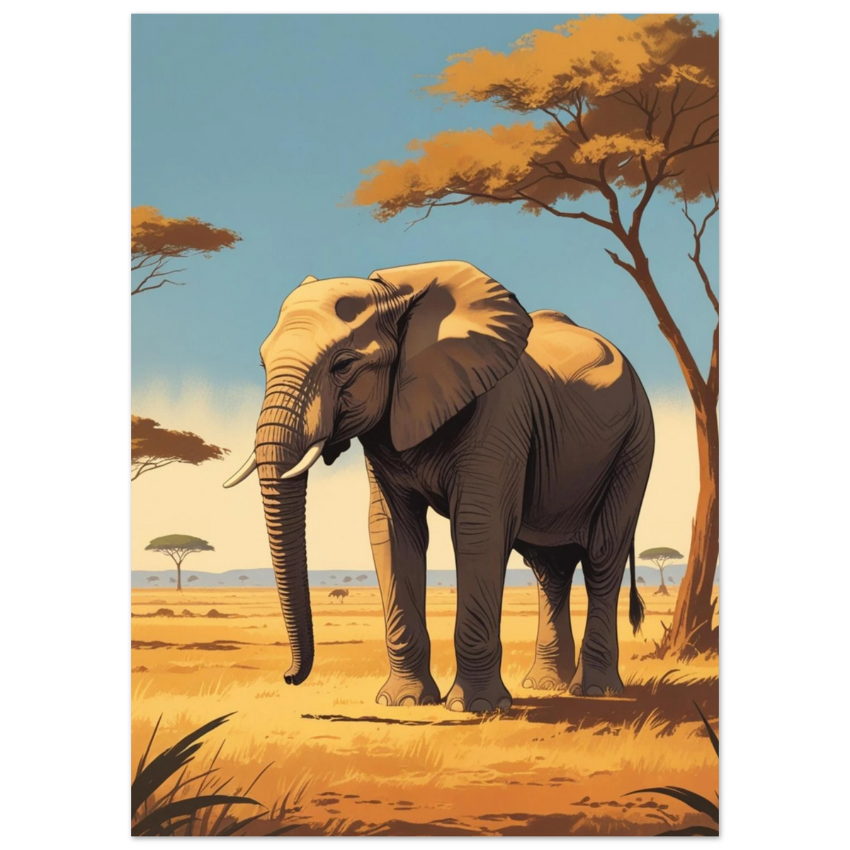 Ståtlig elefant i varmt motljus på den afrikanska stäppen