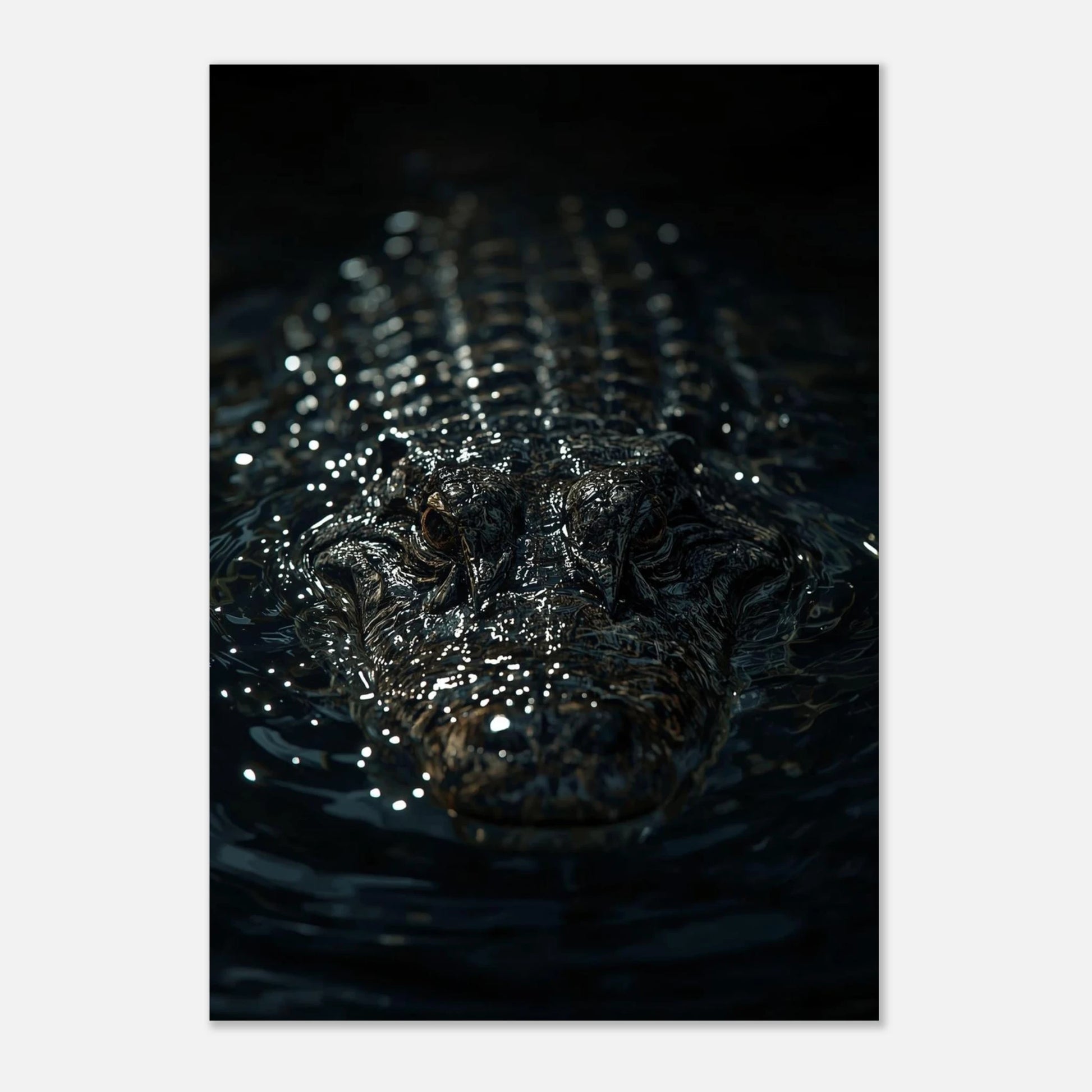 Kraftfullt naturmotiv av en alligator i mörk miljö – canvastryck