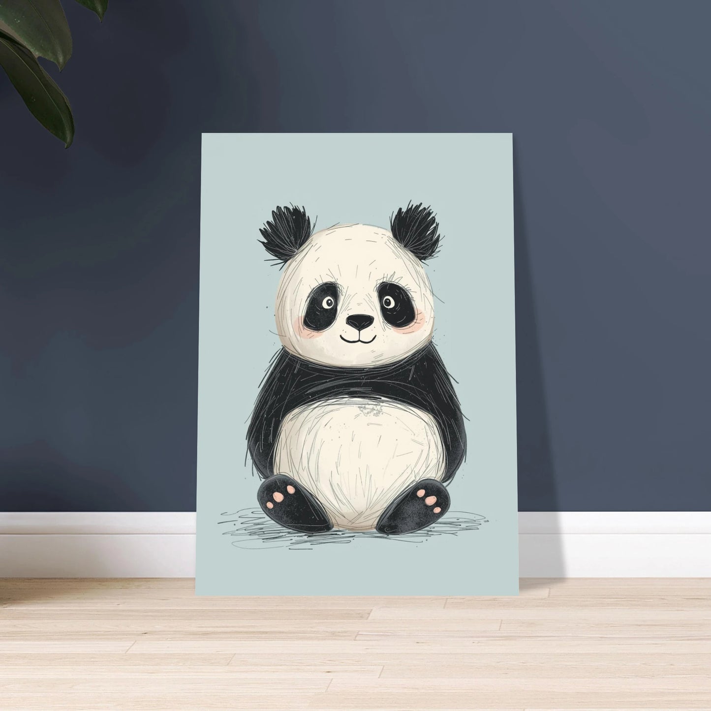 Söt panda i naiv kritstil, lekfull och charmig djurmotiv poster.