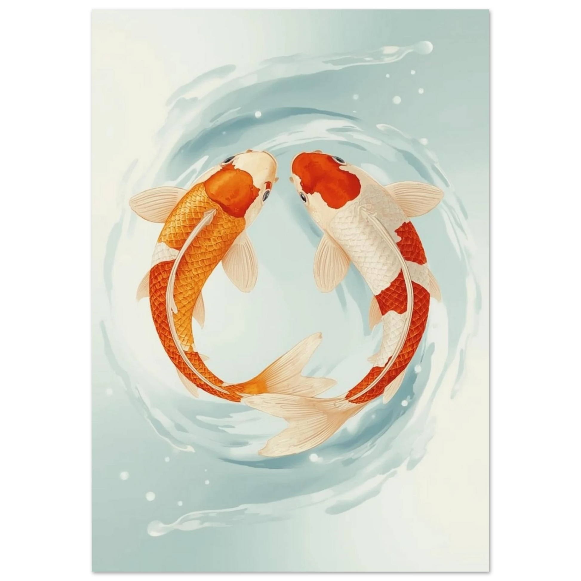 Harmonisk akvarellmålning av koi-fiskar som symboliserar balans och yin yang