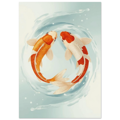 Harmonisk akvarellmålning av koi-fiskar som symboliserar balans och yin yang
