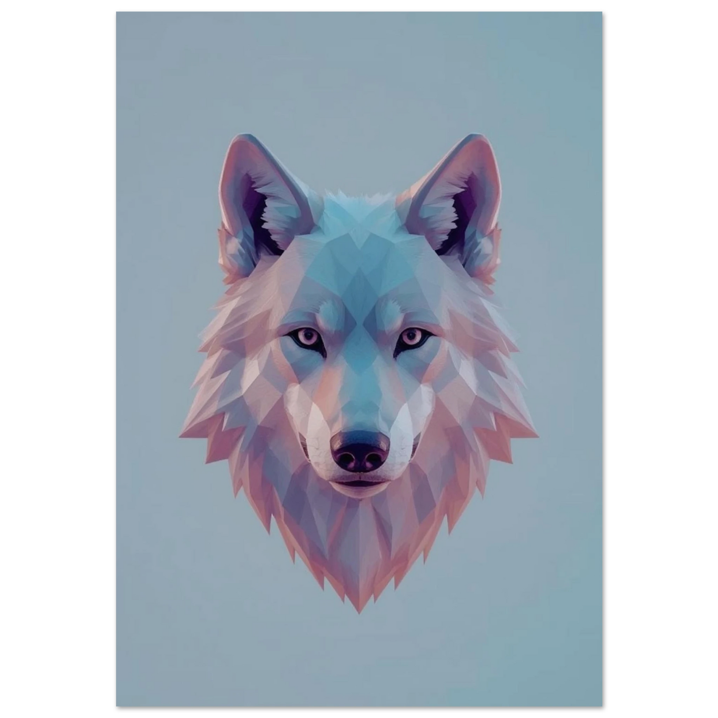 Geometrisk varg i low poly-stil med lila och blå toner