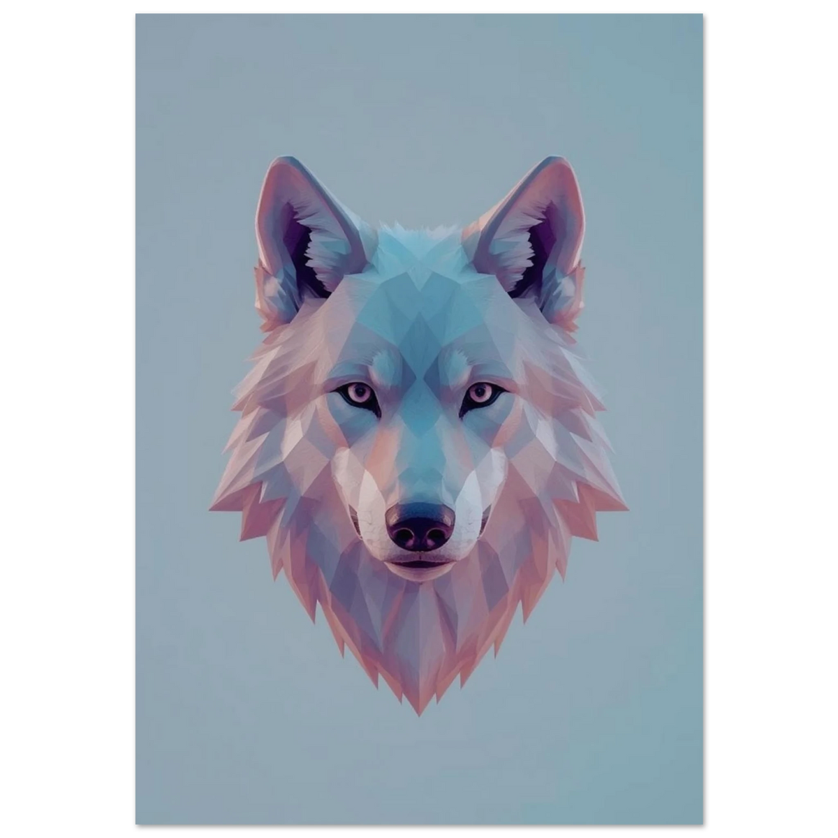 Geometrisk varg i low poly-stil med lila och blå toner