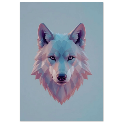 Geometrisk varg i low poly-stil med lila och blå toner
