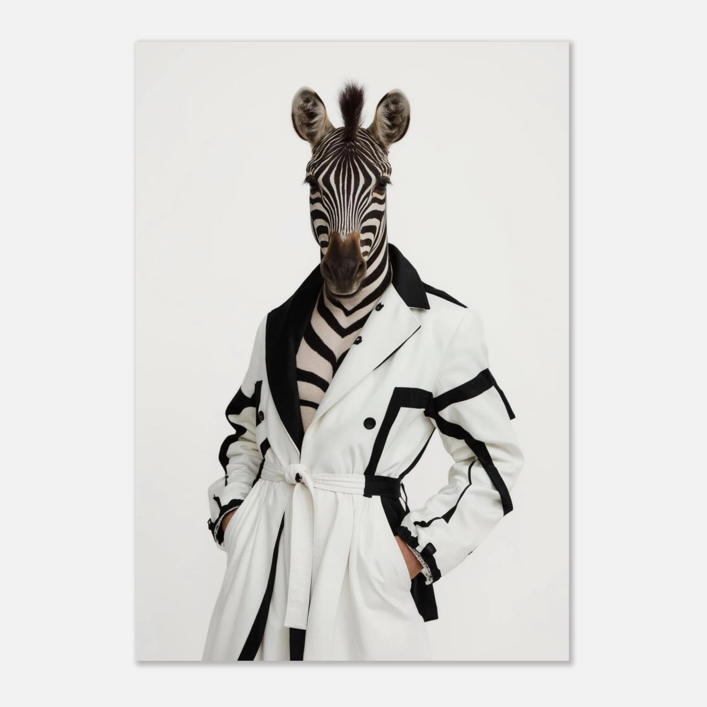 Trendig djurposter med zebra i haute couture-stil på vit bakgrund