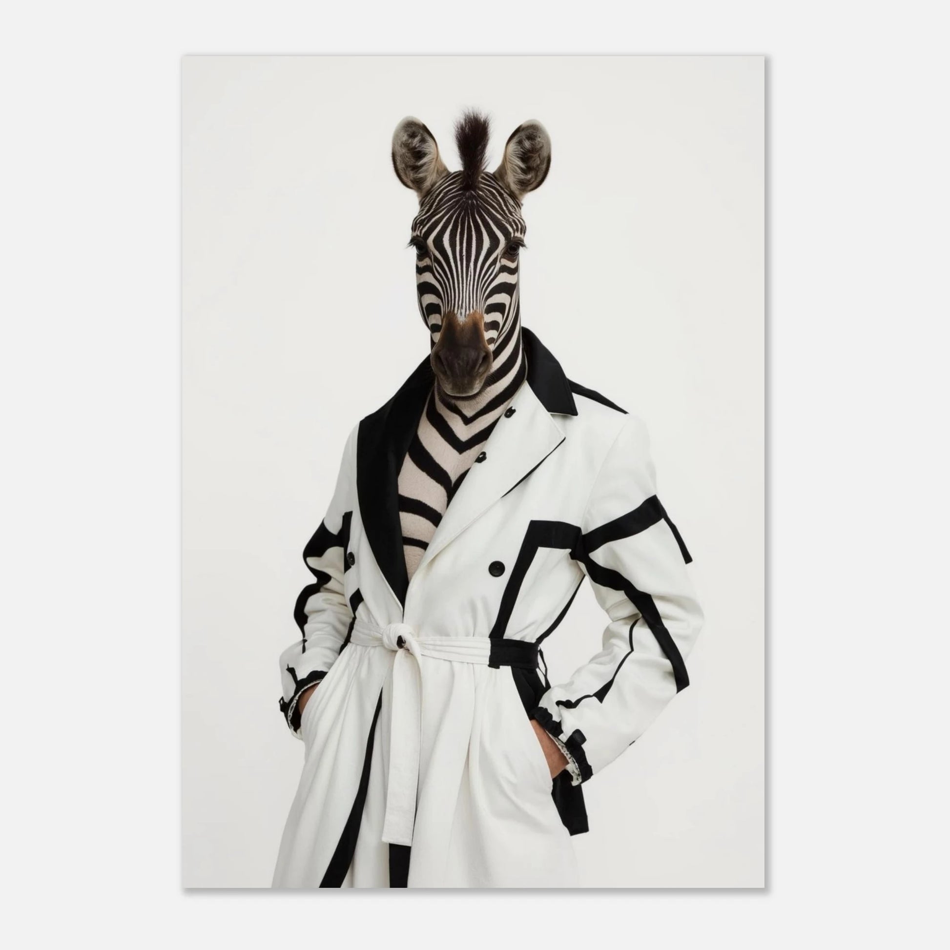 Trendig djurposter med zebra i haute couture-stil på vit bakgrund